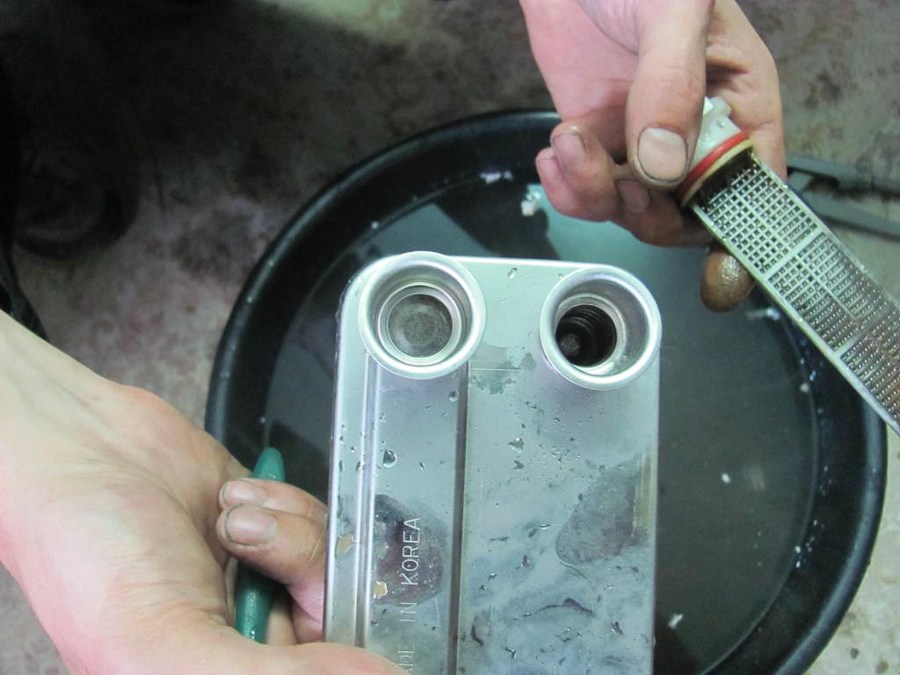 промывка вторичного теплообменника.